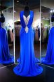 Sheath V Neck Royal Blue Formal Occasion Evening Dress With Train