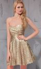 Simple A Line Strapless Short Champagne Sequined Party Prom Dress