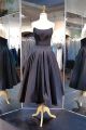 Simple A Line Strapless Tea Length Black Taffeta Prom Dress