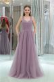 Simple A Line Sweetheart Long Lilac Tulle Ruched Prom Dress With Straps