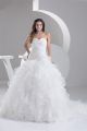 Simple Ball Gown Strapless Organza Ruffle Wedding Dress Corset Back