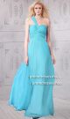 Simple One Shoulder Long Turquoise Chiffon Flowing Bridesmaid Prom Dress