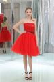 Simple Strapless Short Red Tulle Sequined Party Prom Dress
