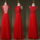 Slim A Line High Neck See Through Back Long Red Chiffon Lace Beaded Prom Dress