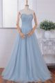 Slim A Line Sweetheart Drop Waist Long Light Blue Tulle Beaded Prom Dress