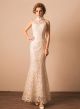 Slim Mermaid High Neck Collar Venice Heavy Lace Wedding Dress Without Train