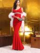 Slim Mermaid Open Back Red Jersey Ruched Evening Prom Dress Corset Back