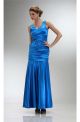 Slim Mermaid V Neck Royal Blue Satin Ruched Prom Dress With Flowers