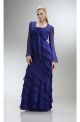 Slim Royal Blue Chiffon Ruffle Tiered Mother Evening Dress With Jacket Straps