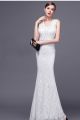 Slim Sheath V Neck White Lace Beaded Special Occasion Evening Dress With Sash