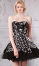Sparkly Strapless Short Little Black Tulle Sequin Prom Dress