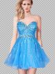Strapless Sweetheart Short Sky Blue Tulle Beaded Sparkly Prom Dress