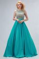 Stunning A Line High Neck Open Back Long Jade Satin Beaded Prom Dress