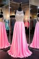 Stunning A Line Long Pink Chiffon Beaded Special Occasion Prom Dress
