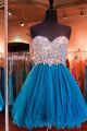 Stunning Ball Strapless Corset Short Teal Tulle Beaded Prom Dress