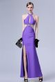 Stunning Front Cut Out Backless Long Purple Chiffon Beaded Evening Prom Dress With Slit