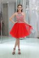 Stunning Halter Red Tulle Beaded Two Piece Cocktail Prom Dress