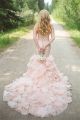 Stunning Mermaid Strapless Blush Pink Organza Ruffle Wedding Dress Corset Back