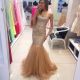 Stunning Mermaid Sweetheart Gold Lace Beaded Crystal Prom Dress