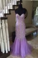 Stunning Mermaid Sweetheart Lilac Tulle Rhinestone Beaded Prom Dress