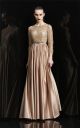 Stunning Sheath Bateau Champagne Silk Lace Beaded Evening Prom Dress With Sleeves