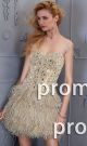 Stunning Strapless Short Mini Champagne Feather Beaded Prom Dress