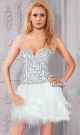 Stunning Strapless Short Mini White Feather Beaded Cocktail Prom Dress