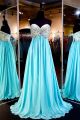Stunning Sweetheart Empire Waist Long Turquoise Chiffon Beaded Prom Dress