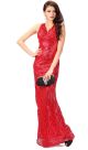 Stunning V Neck Open Back Long Red Sequin Evening Prom Dress With Slit
