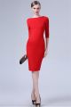 Tight High Neck Backless Short Red Jersey Party Evening Dress With Sleeves