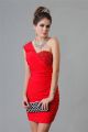 Tight One Shoulder Short Red Jersey Beaded Party Prom Dress