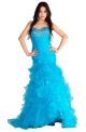 Trumpet Mermaid Sweetheart Turquoise Organza Ruffle Beaded Prom Dress