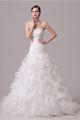 Trumpet Strapless Corset Back Organza Ruffle Wedding Dress Chapel Train