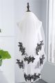 Two tier White Tulle Black Lace Embroidery Wedding Bridal Fingertip Veil