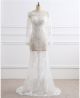 Unique Bateau Neckline Sheer See Through Lace Wedding Dress With Long Sleeves