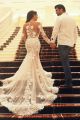 Unique Sexy Mermaid Sheer Tulle Lace Applique Long Sleeve Wedding Dress