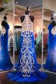 Unique Sheath Halter Royal Blue Chiffon Beaded Evening Prom Dress