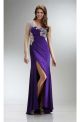 Unsymmetrical One Shoulder Long Sleeve High Slit Purple Jersey Beaded Prom Dress