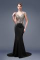 Unusual Mermaid Boat Neck Black Satin Beaded Formal Occasion Evening Dress