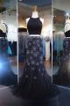 Unusual Mermaid Hight Neck Two Piece Black Tulle Beaded Prom Dress