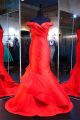 Unusual Mermaid Off The Shoulder Red Satin Ruched Evening Prom Dress