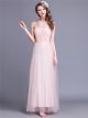 Unusual Sheath Long Blush Pink Tulle Bridesmaid Dress With Changable Straps