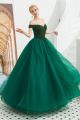 Sparkly Beaded Ball Gown Prom Quinceanera Dress Off The Shoulder Corset Dark Green Tulle