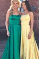 Beautiful Long A Line Emerald Green Prom Evening Dress Square Neckline With Straps And Slit