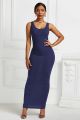Beautiful Long Sheath Scoop Sleeveless Royal Blue Knitted Midi Dress