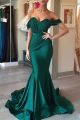 Beautiful Ruched Jade Mermaid Prom Evening Dress Off The Shoulder With Court Train