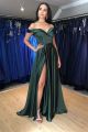 Bohemian Long A Line Dark Green Prom Party Dress Off The Shoulder With Slit3