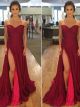 Boho Long Mermaid Ruched Prom Party Dress Sweetheart High Slit Burgundy Tulle
