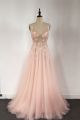 Charming Color Wedding Dress Blush Pink Tulle Beaded Sheer Top With Flowers