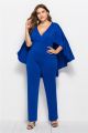 Charming Deep V Neck Royal Woman Clothing Plus Size Party Evening Jumpsuit With Cape 